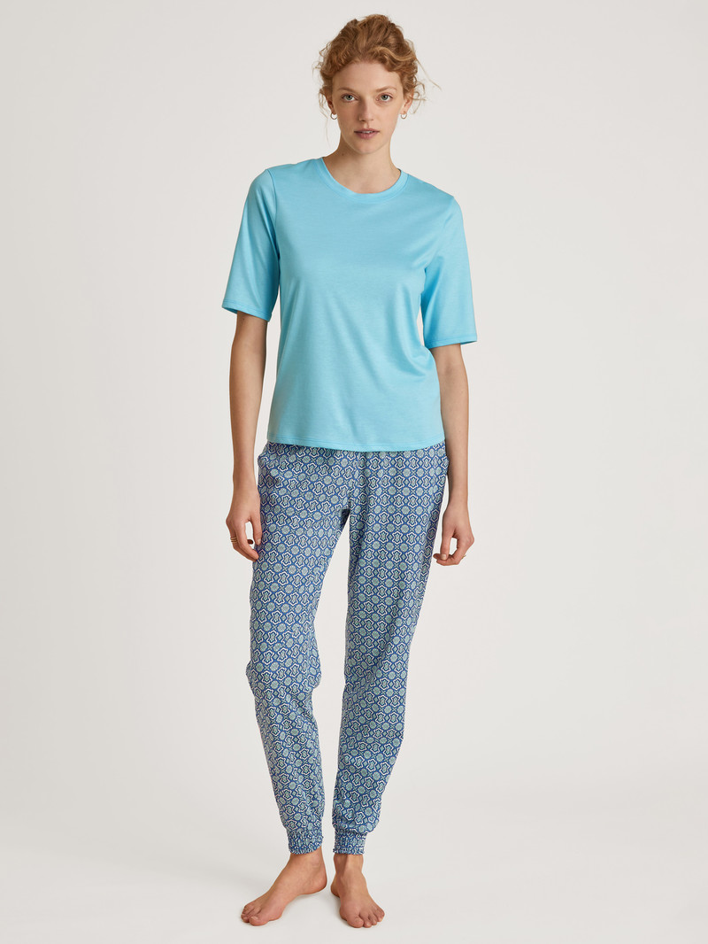 Women Calida Favourites Energy Shirt Short Sleeve Loungewear Blue Topaz | 730429-WSC