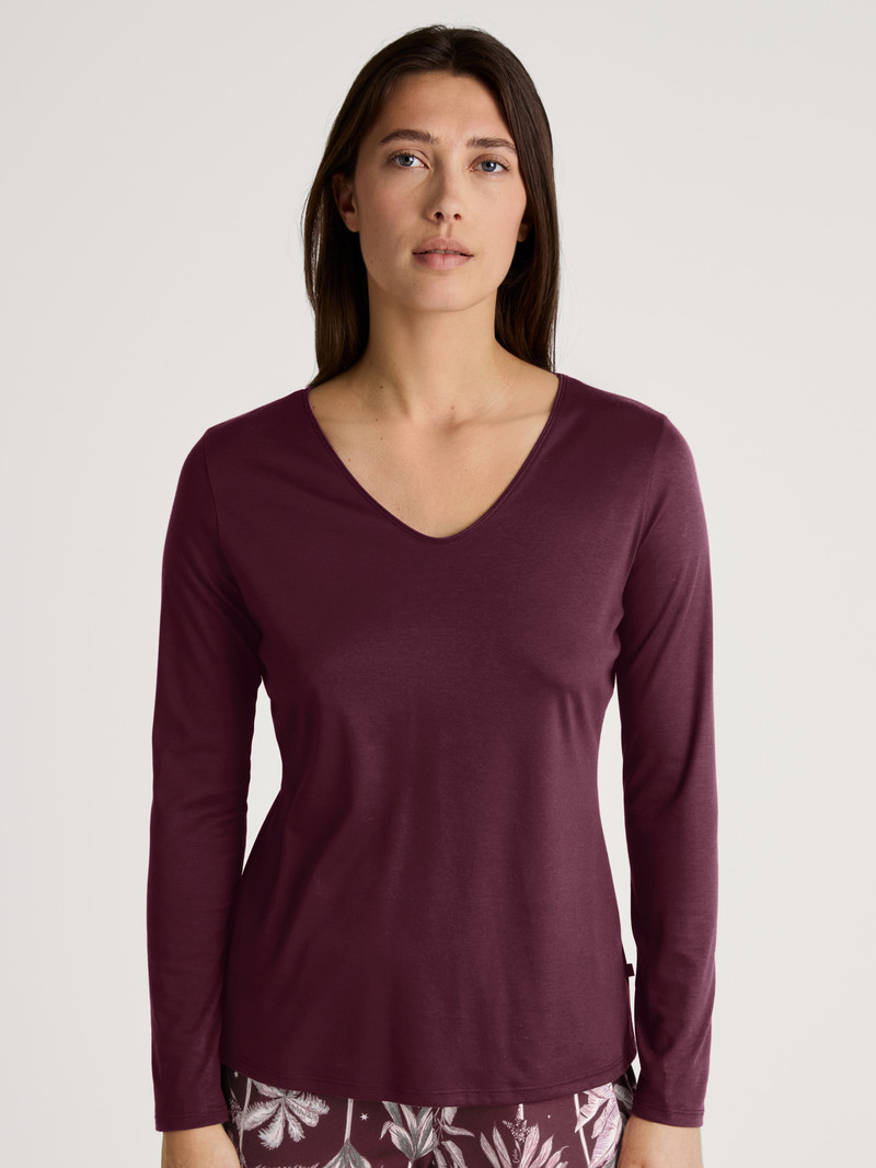 Women Calida Favourites Ground Shirt Long Sleeve Sleepwear Port Royal Red | 217560-HVD