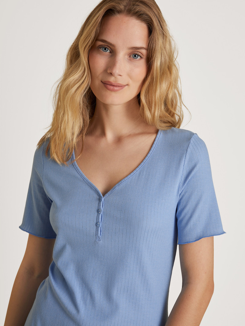 Women Calida Favourites Harmony Shirt Short Sleeve Loungewear Hydrangea Blue | 370284-HTR