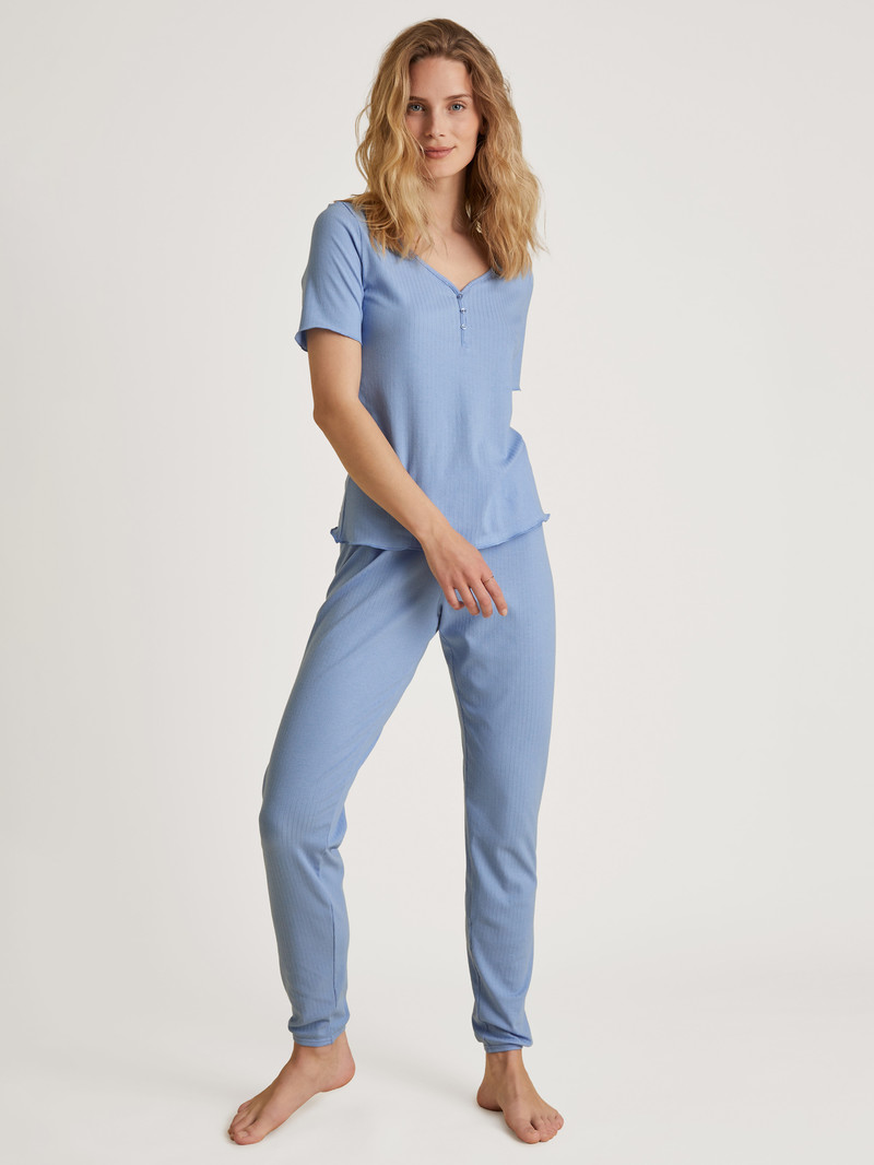 Women Calida Favourites Harmony Shirt Short Sleeve Loungewear Hydrangea Blue | 370284-HTR