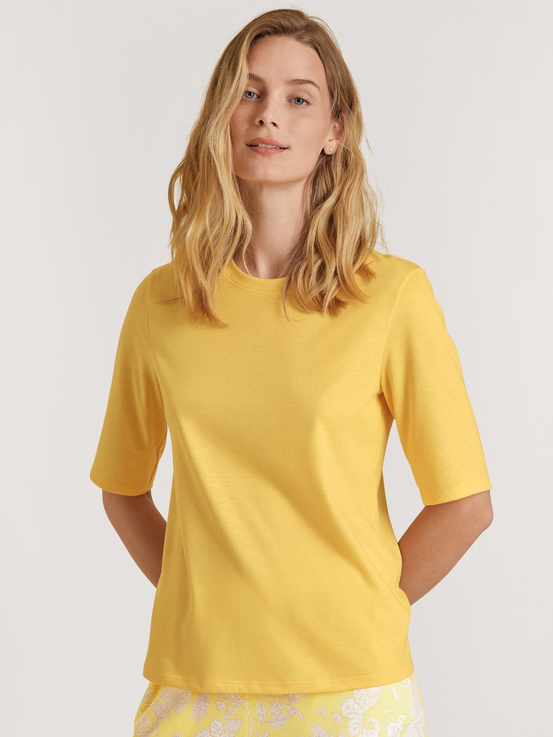 Women Calida Favourites Light Shirt Short Sleeve Sleepwear Golden Cab Yellow | 347026-AFY