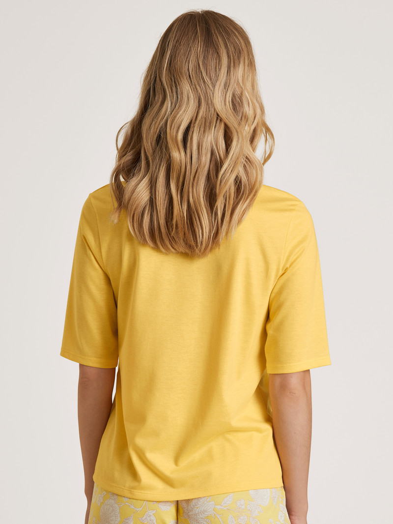 Women Calida Favourites Light Shirt Short Sleeve Sleepwear Golden Cab Yellow | 347026-AFY