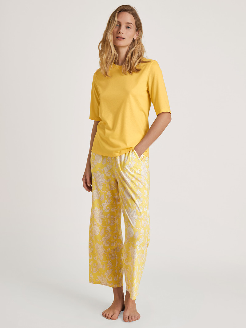 Women Calida Favourites Light Shirt Short Sleeve Sleepwear Golden Cab Yellow | 347026-AFY