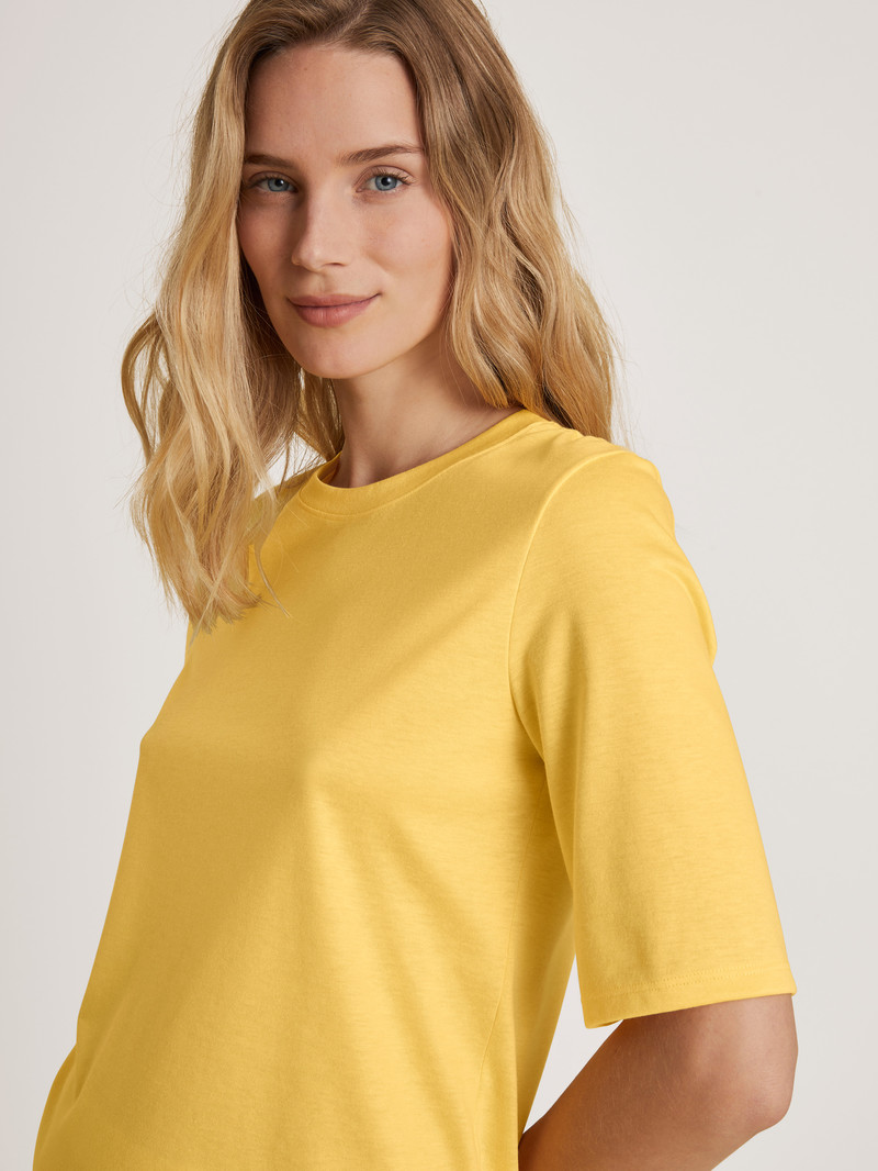 Women Calida Favourites Light Shirt Short Sleeve Sleepwear Golden Cab Yellow | 347026-AFY