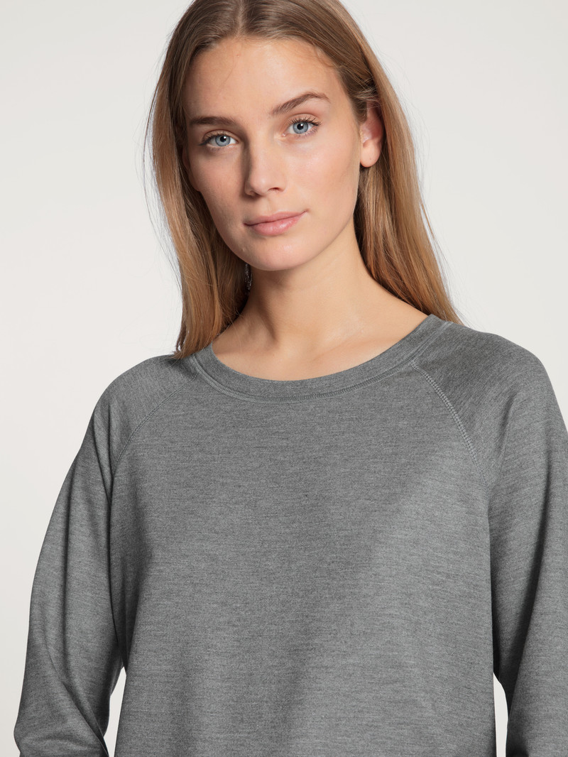 Women Calida Favourites Lounge Shirt Long Sleeve, French Terry Yoga Urban Grey Mele | 690457-TMC