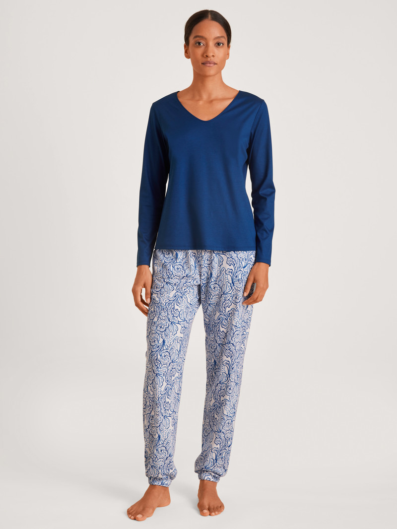 Women Calida Favourites Paisley Shirt Long Sleeve Sleepwear Sodalite Blue | 984203-ICE