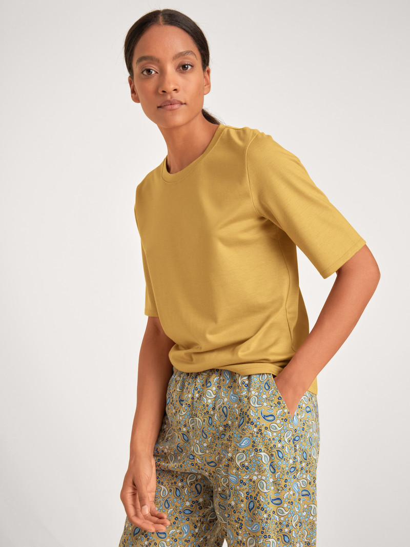 Women Calida Favourites Paisley Shirt Short Sleeve Sleepwear Sautere Yellow | 479305-NHE