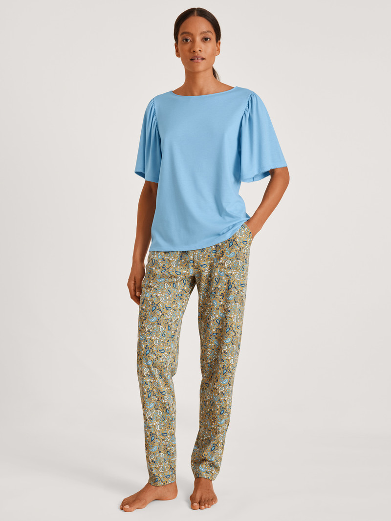 Women Calida Favourites Paisley Shirt Short Sleeve Loungewear Placid Blue | 925480-DVC