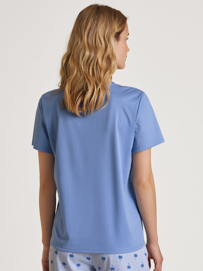 Women Calida Favourites Serenity Shirt Short Sleeve Sleepwear Hydrangea Blue | 794108-XZQ