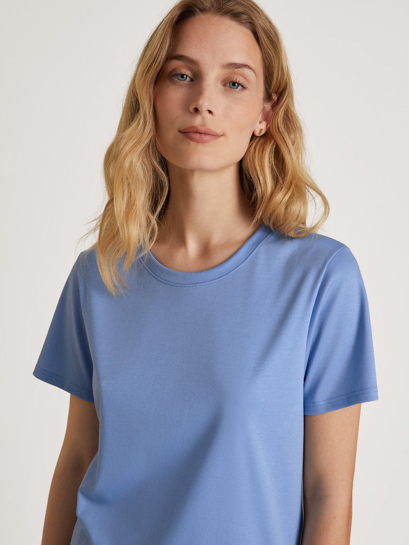 Women Calida Favourites Serenity Shirt Short Sleeve Loungewear Hydrangea Blue | 281073-SWN