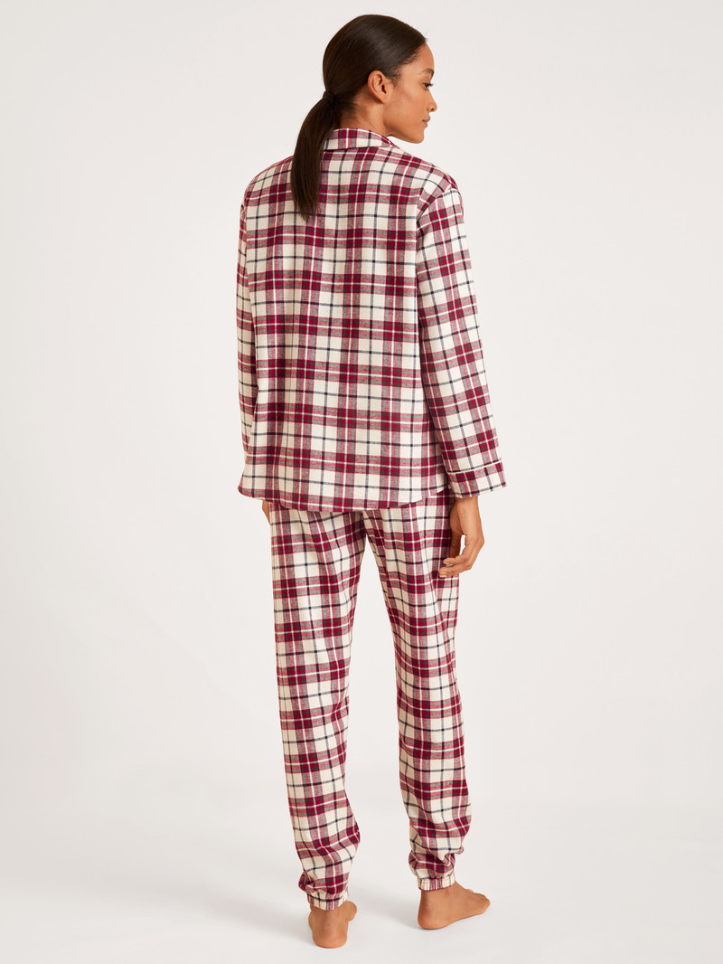 Women Calida Holiday Dreams Flannel Pyjamas, Buttoned Sleepwear Rio Red | 407693-RKF