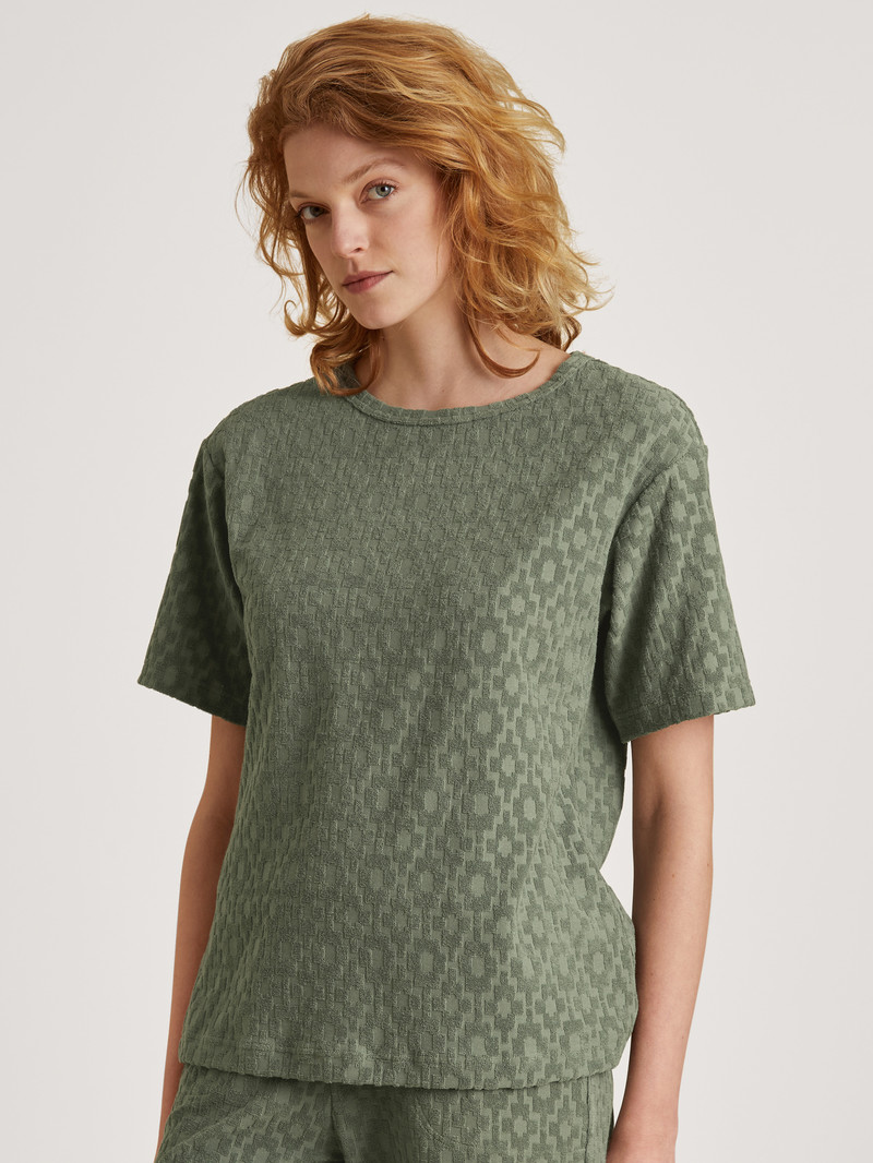 Women Calida Lounge Healing Shirt Short Sleeve Sleepwear Laurel Green | 846203-ZUE