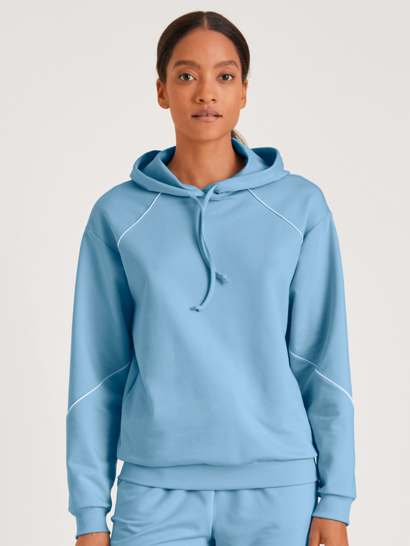 Women Calida Lounge Paisley Sweatshirt With Hood Loungewear Placid Blue | 829435-KXC