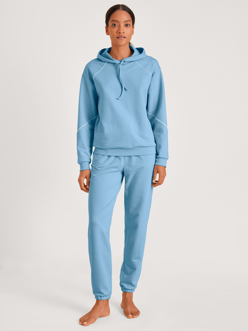 Women Calida Lounge Paisley Sweatshirt With Hood Loungewear Placid Blue | 829435-KXC