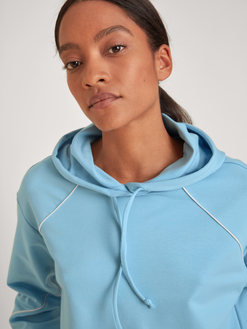 Women Calida Lounge Paisley Sweatshirt With Hood Loungewear Placid Blue | 829435-KXC