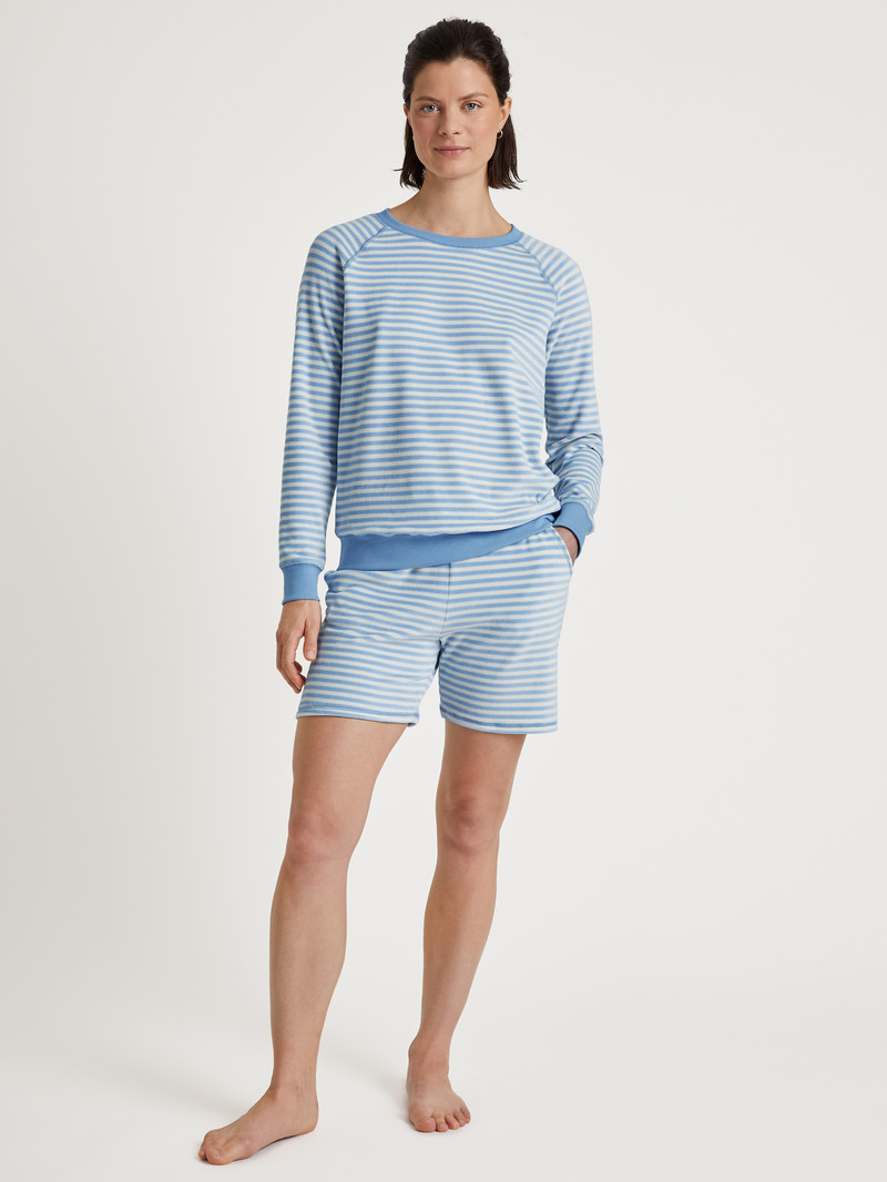 Women Calida Lounge Velours Pullover Loungewear Endless Sky | 802759-CIX