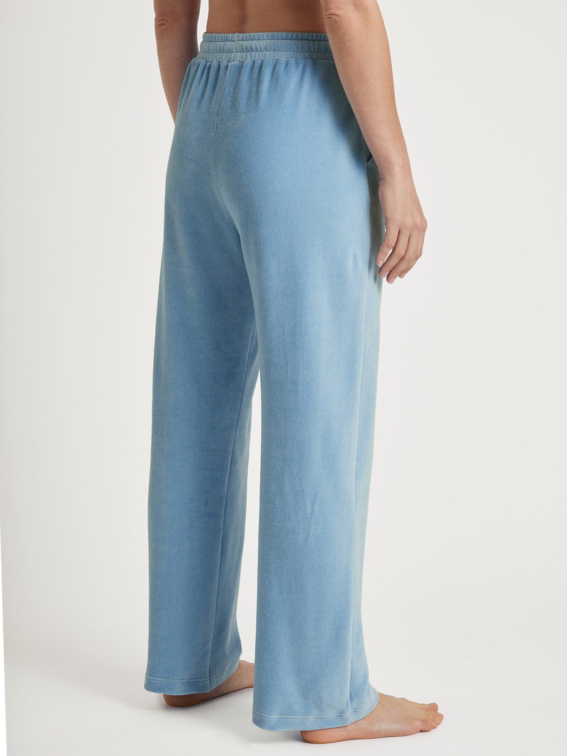 Women Calida Lounge Velours Velour Pants Loungewear Endless Sky | 701625-VUN