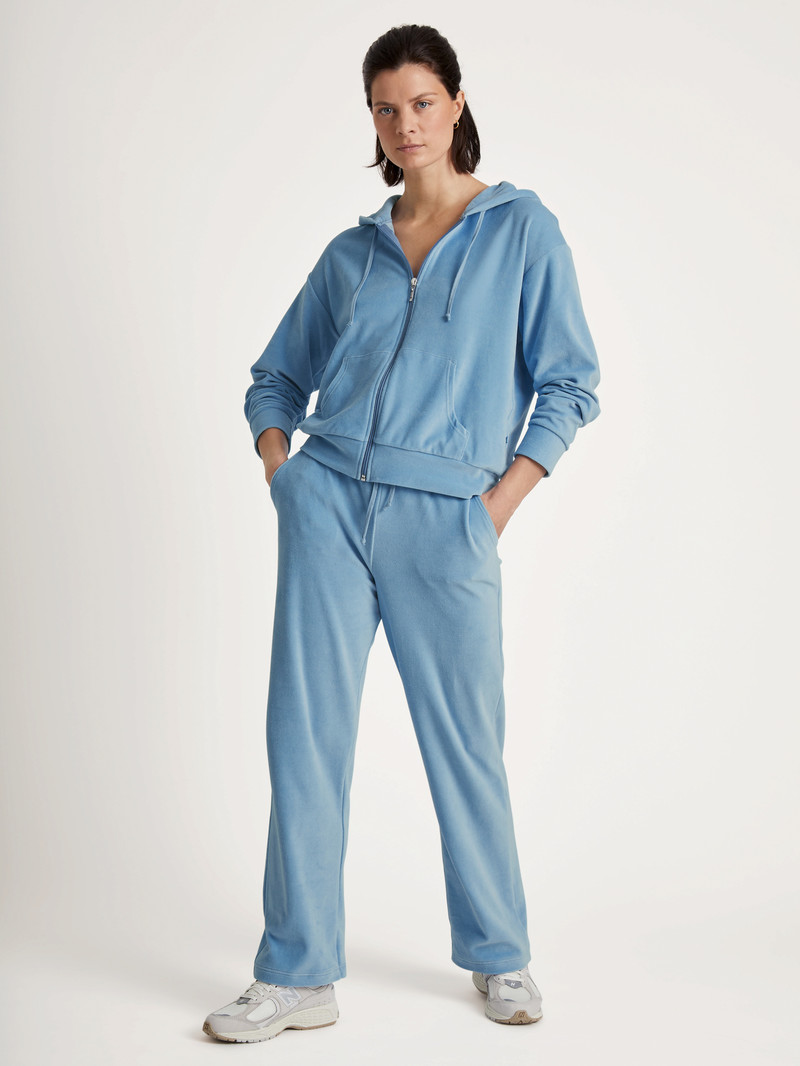 Women Calida Lounge Velours Velour Pants Loungewear Endless Sky | 701625-VUN