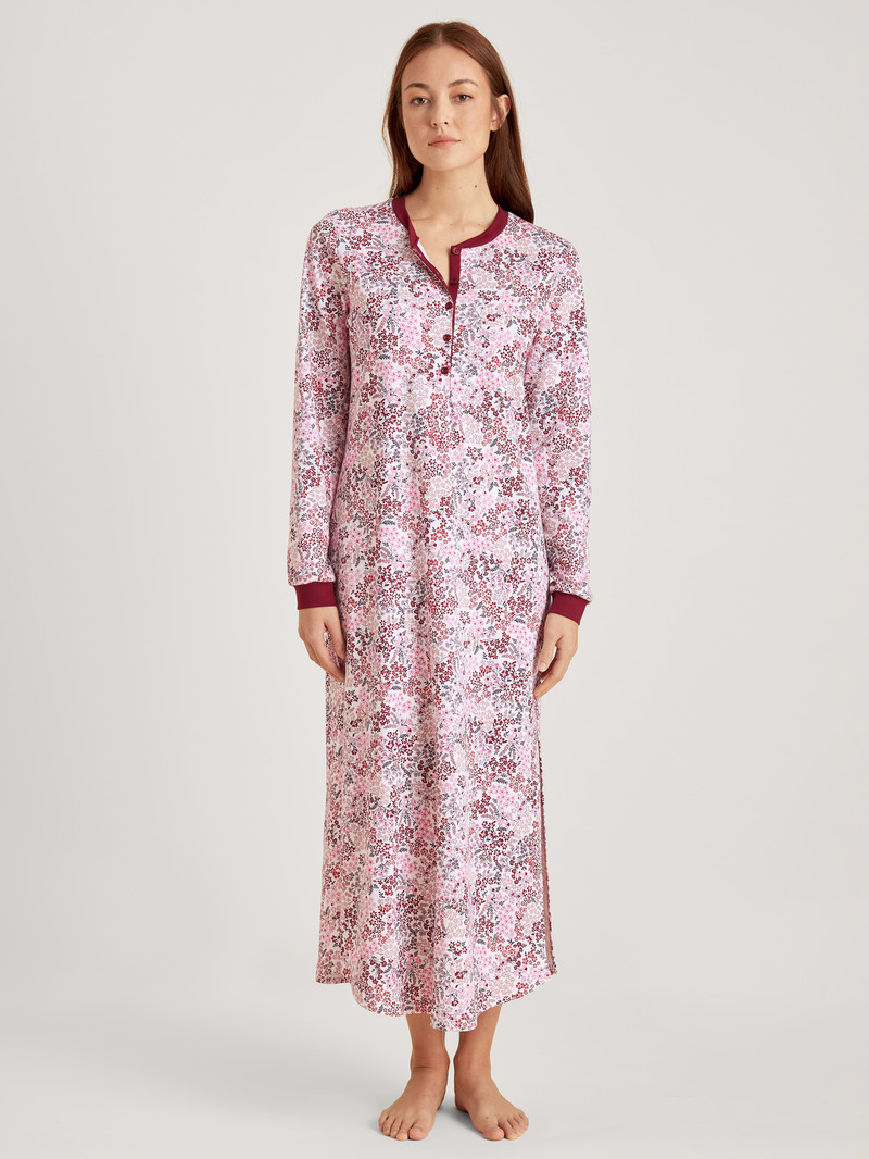 Women Calida Midnight Flowers Long-sleeved Nightdress Sleepwear Mars Red | 273016-QIV