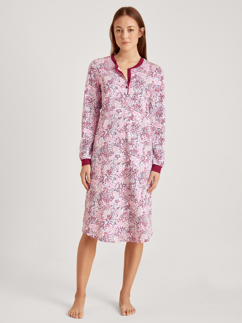 Women Calida Midnight Flowers Nightdress, Length 110 Cm Sleepwear Mars Red | 981263-XSV