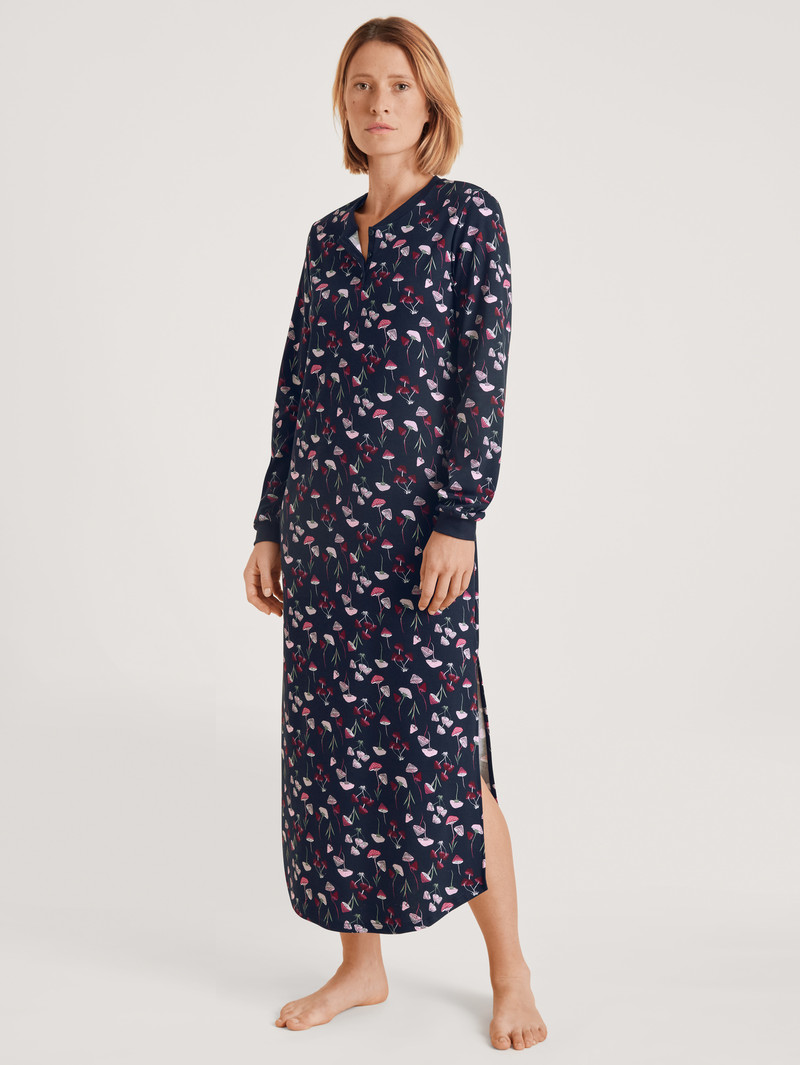 Women Calida Midnight Mushrooms Nightdress Sleepwear Dark Lapis Blue | 046539-ENZ