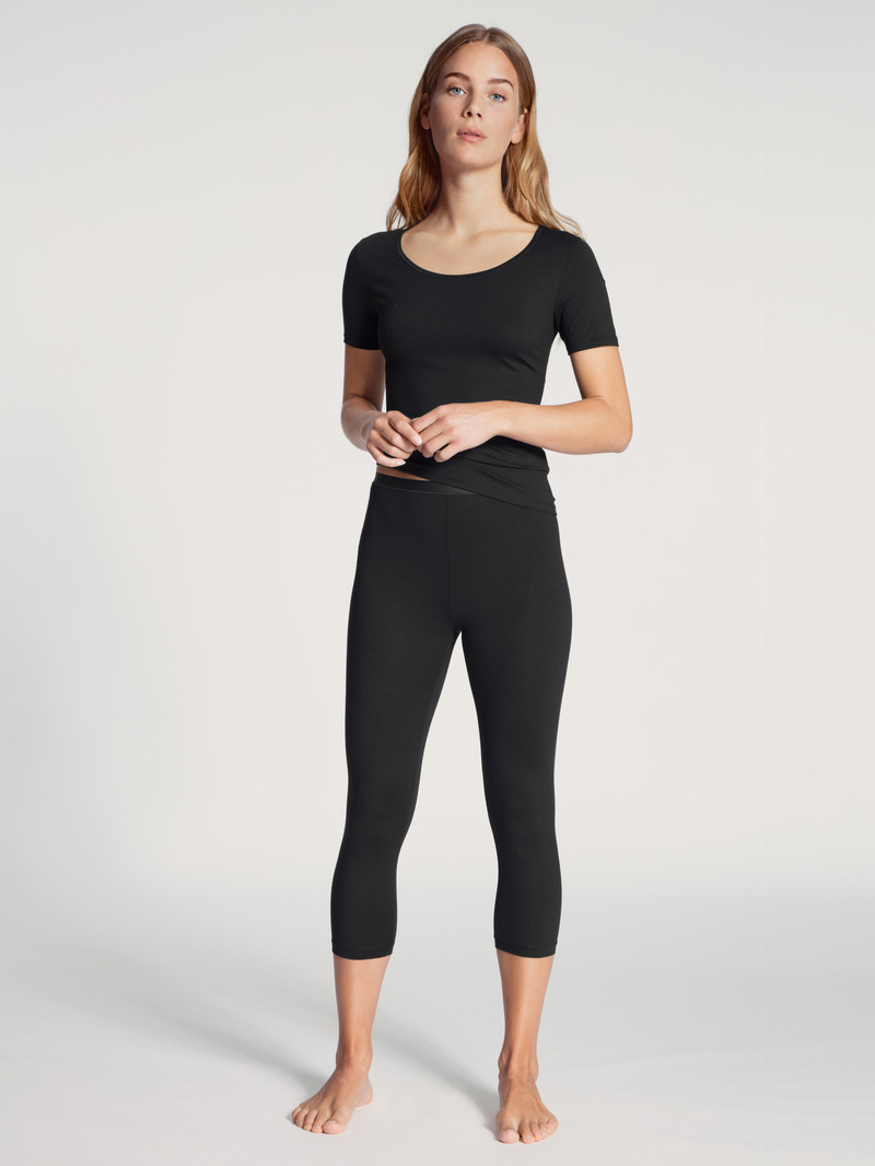 Women Calida Natural Comfort 3/4 Leggings Loungewear Schwarz | 203649-ALK