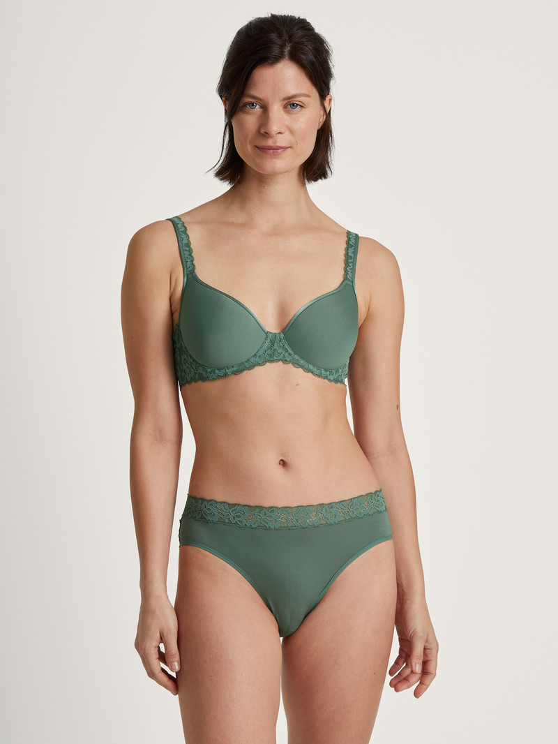 Women Calida Natural Comfort Lace Spacer Bra Underwear Laurel Green | 369570-USM