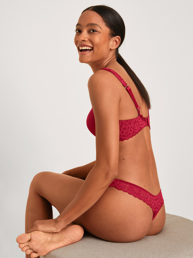 Women Calida Natural Comfort Lace Spacer Bra Underwear Rio Red | 205731-YVK