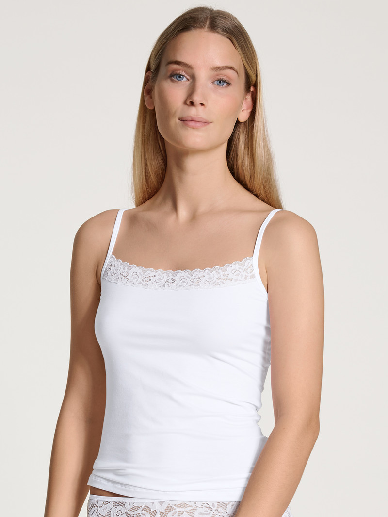 Women Calida Natural Comfort Lace Spaghetti Top Underwear Weiss | 318642-WON