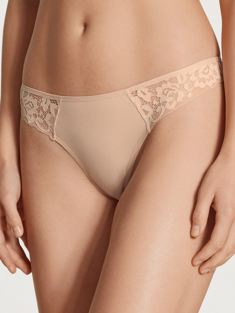 Women Calida Natural Comfort Lace String Underwear Rose Teint | 360145-NDS