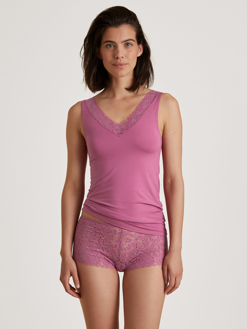 Women Calida Natural Comfort Lace Tank Top Underwear Red Violet | 326879-RNV