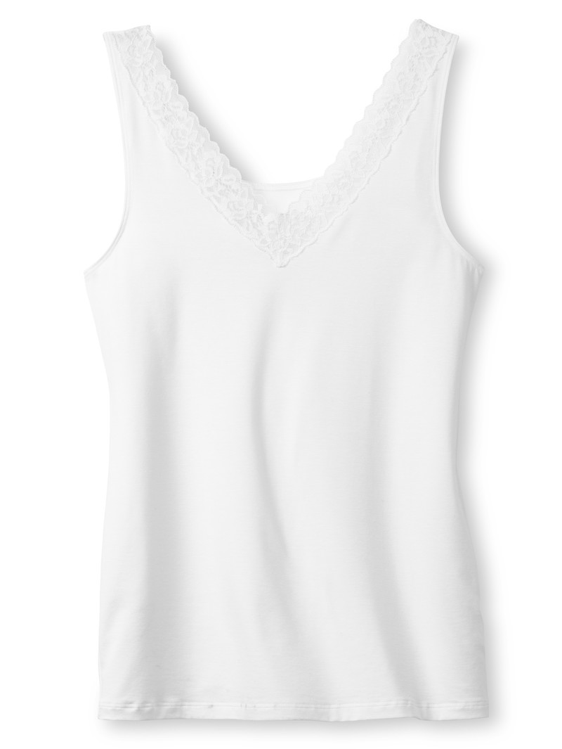 Women Calida Natural Comfort Lace Tank Top Underwear Weiss | 730524-SXF