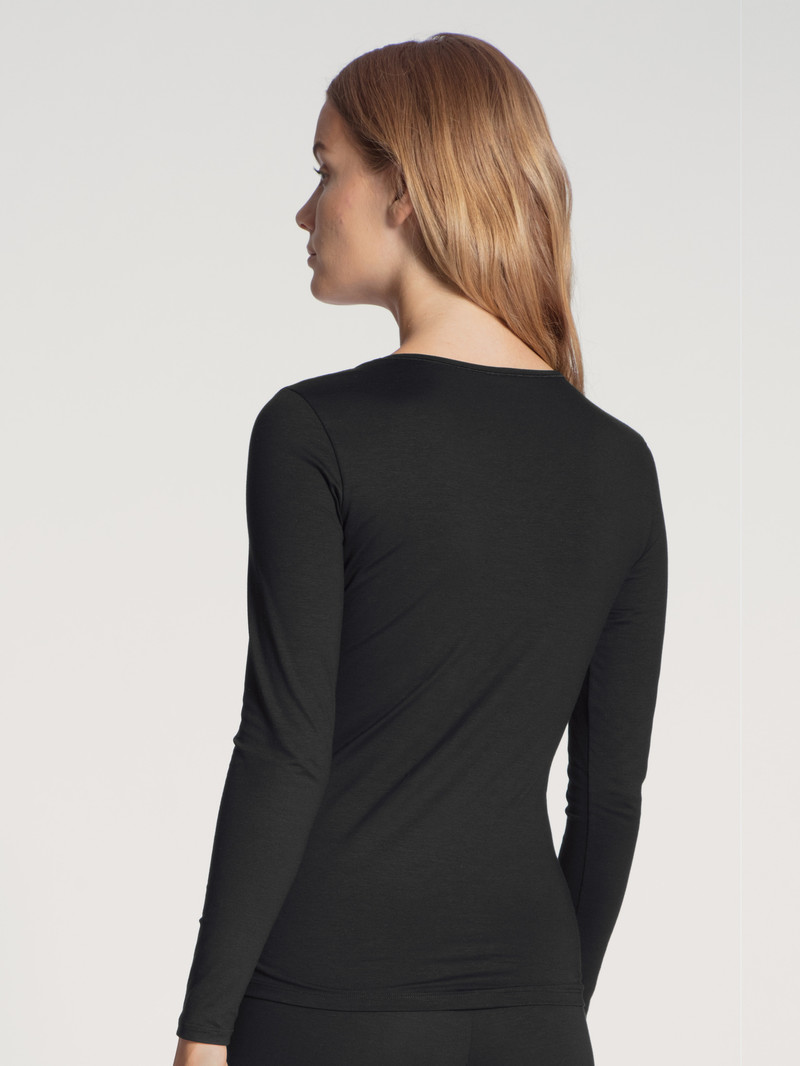 Women Calida Natural Comfort Shirt Long Sleeve Underwear Schwarz | 953784-XVL