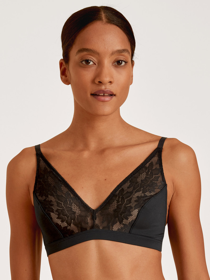 Women Calida Natural Skin Lace Soft Non-wired Bra, Cradle To Cradle Certified® Underwear Black C2c | 026973-TNS