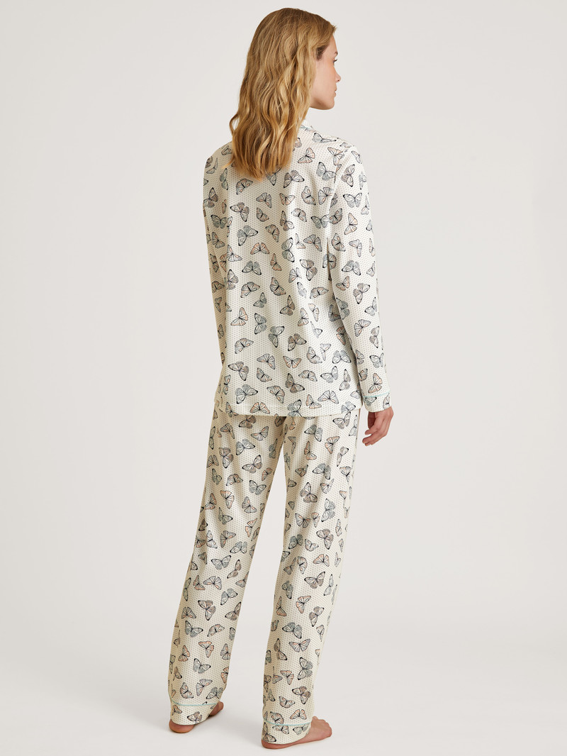 Women Calida Night Lovers Pyjama Buttoned Sleepwear Glacier Blue | 914685-TSJ