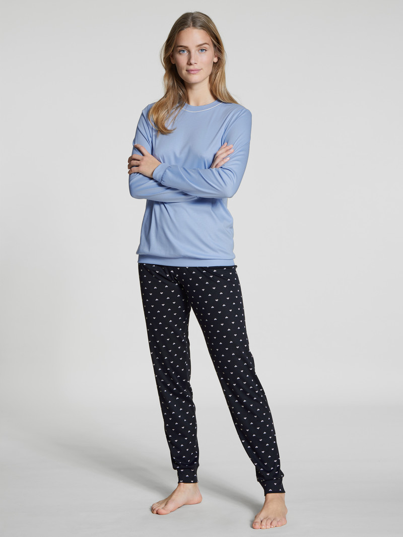 Women Calida Night Lovers Pyjama With Cuff Sleepwear Dark Lapis Blue | 072631-KZH