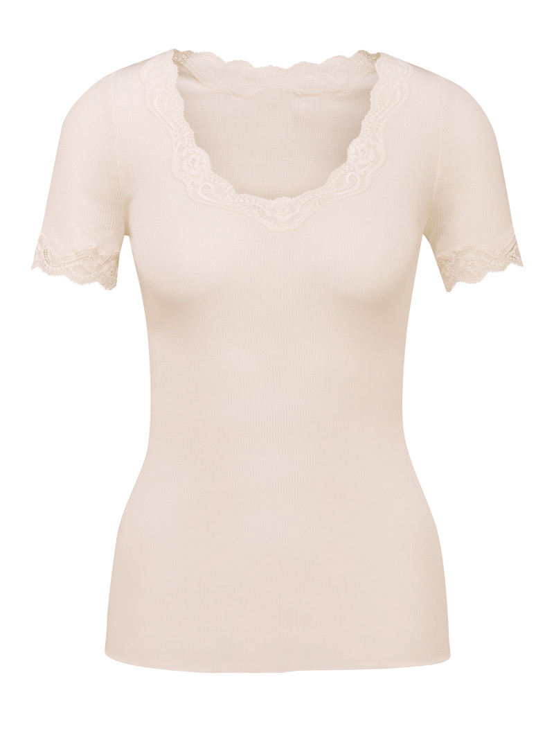 Women Calida Richesse Lace Shirt Short Sleeve Underwear Light Ivory | 149283-AHB