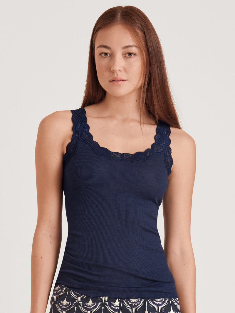 Women Calida Richesse Lace Tank Top Underwear Eclipse Blue | 047136-LGF