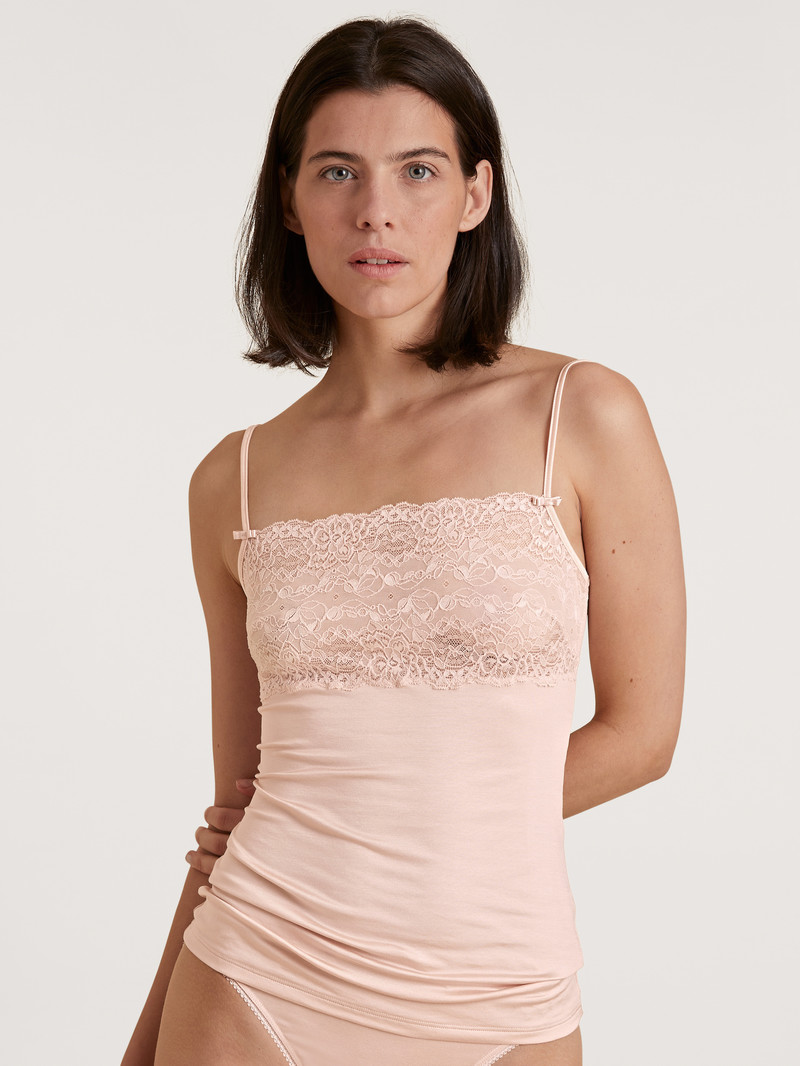 Women Calida Sensual Secrets Spaghetti Strap Top With Lace Underwear Lace Parfait Pink | 479853-OBS