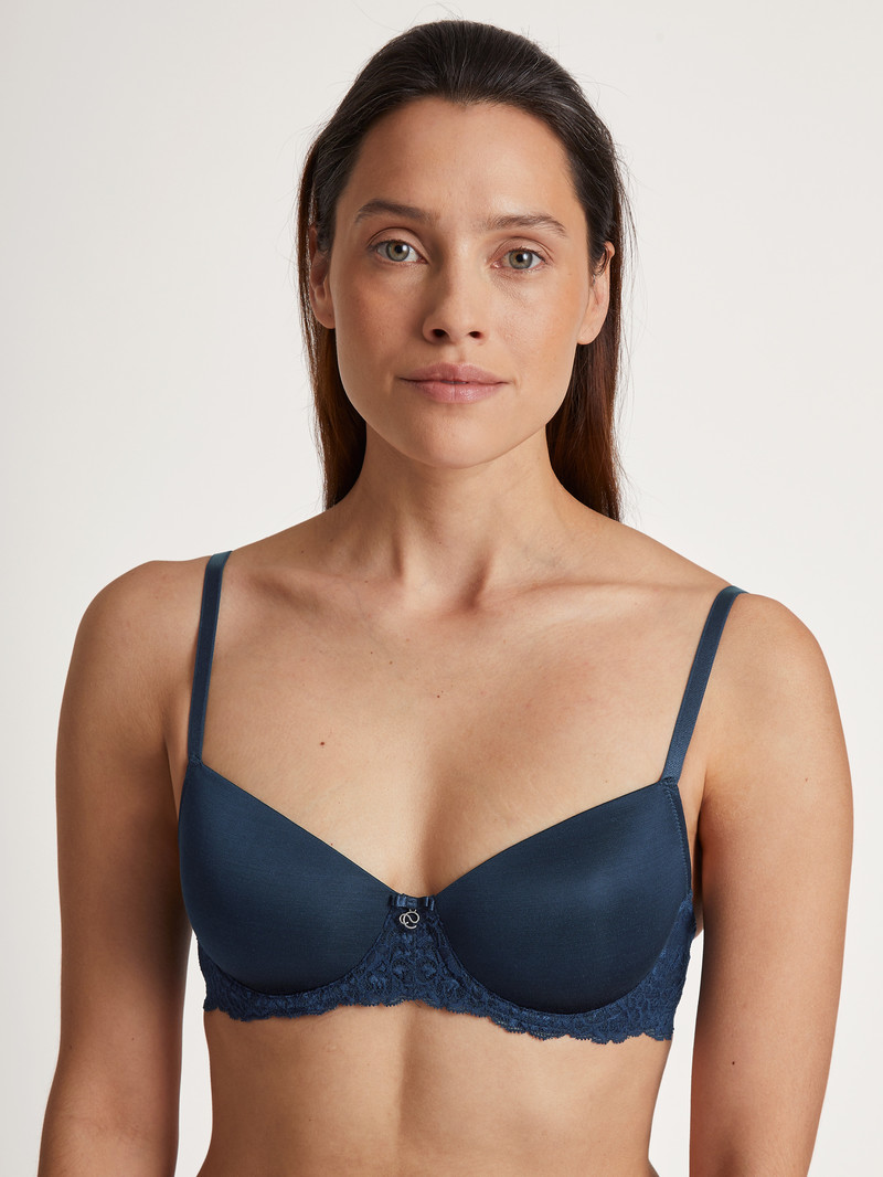 Women Calida Sensual Secrets Underwired T-shirt Bra With Padding Underwear Peacoat Blue | 713892-VAI