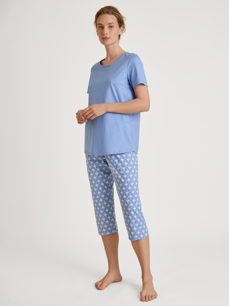 Women Calida Shell Nights 3/4 Pyjamas Sleepwear Hydrangea Blue | 826750-HIW