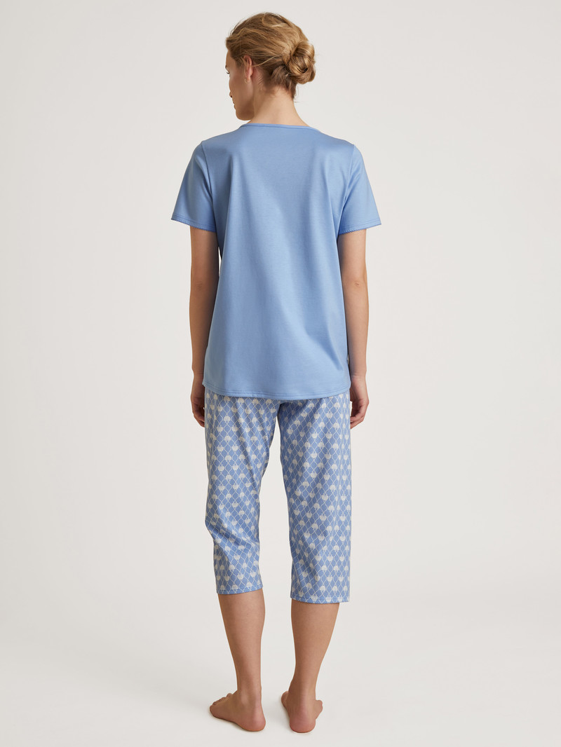 Women Calida Shell Nights 3/4 Pyjamas Sleepwear Hydrangea Blue | 826750-HIW