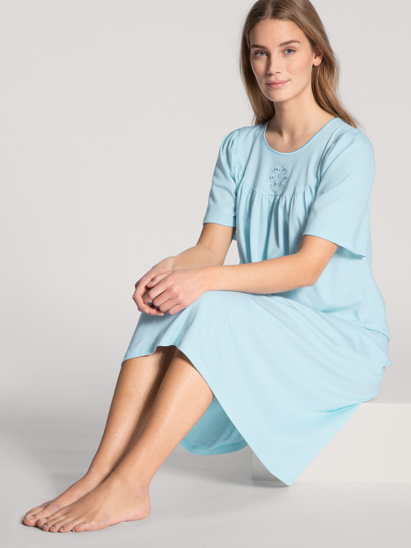 Women Calida Soft Cotton Nightdress, Length 110cm Sleepwear Hellblau | 750813-KCQ