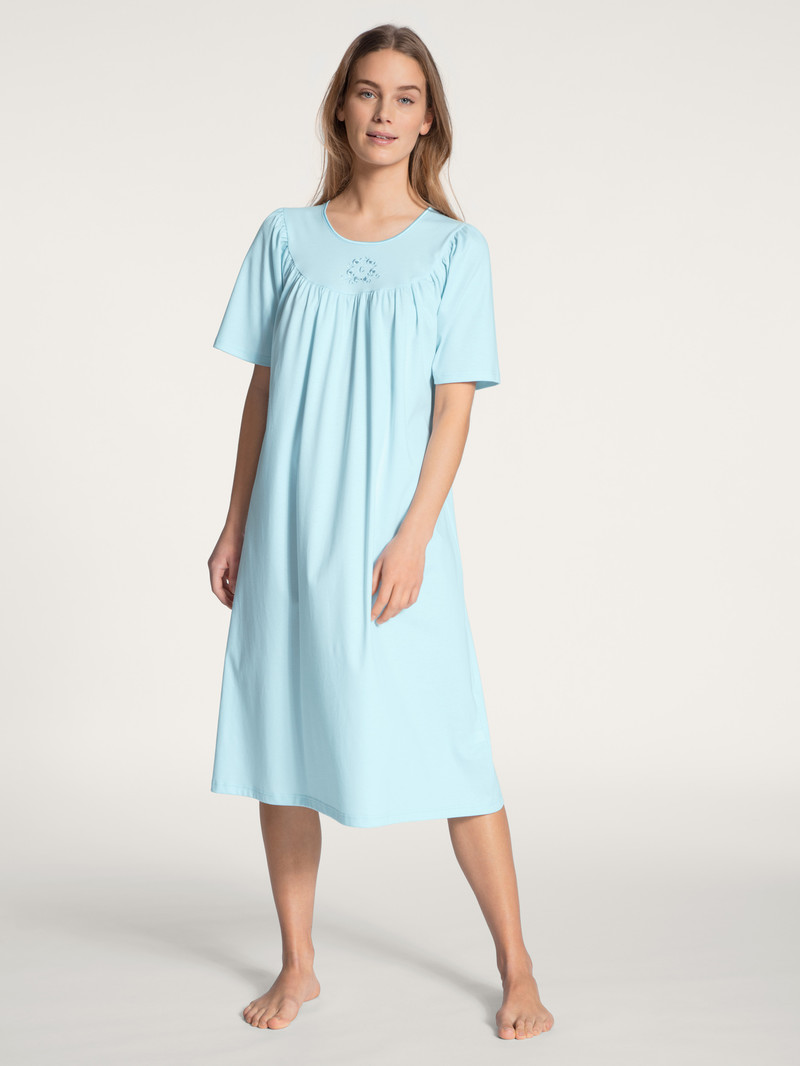 Women Calida Soft Cotton Nightdress, Length 110cm Sleepwear Hellblau | 750813-KCQ