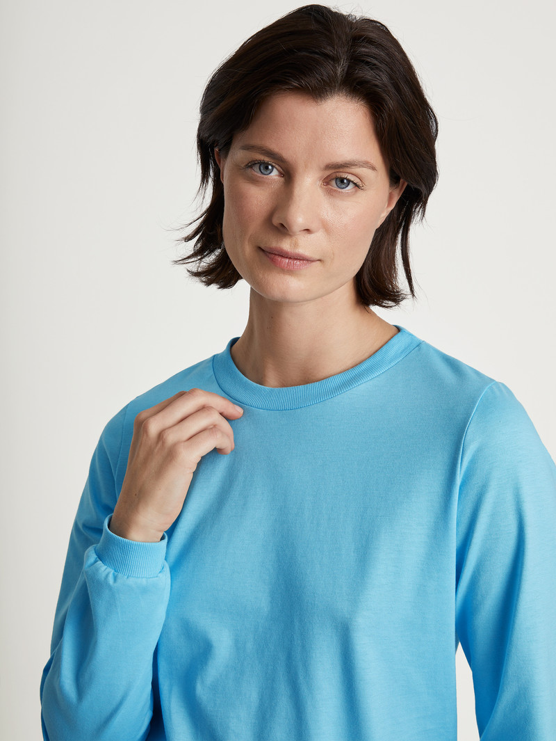 Women Calida Special Pyjama With Cuff Sleepwear Blue Topaz | 436205-ONV