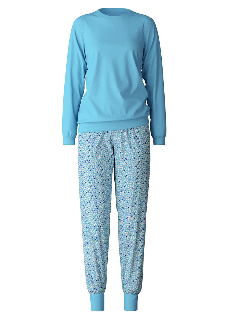 Women Calida Special Pyjama With Cuff Sleepwear Blue Topaz | 436205-ONV