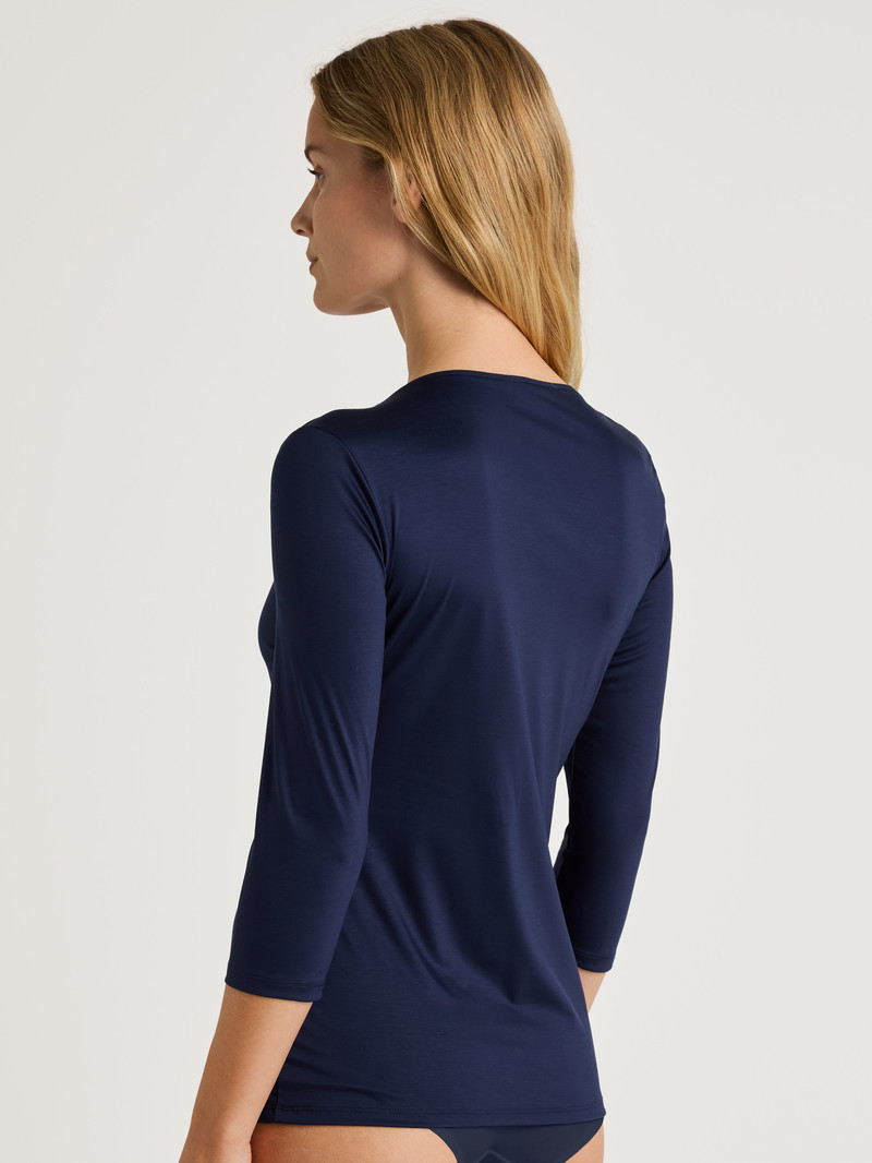 Women Calida Special Shirt 3/4 Sleeve Underwear Peacoat Blue | 419372-UMZ