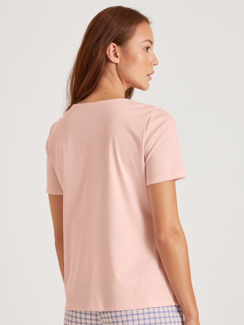 Women Calida Special Shirt Short Sleeve Sleepwear Pearl Blush | 534687-TCW