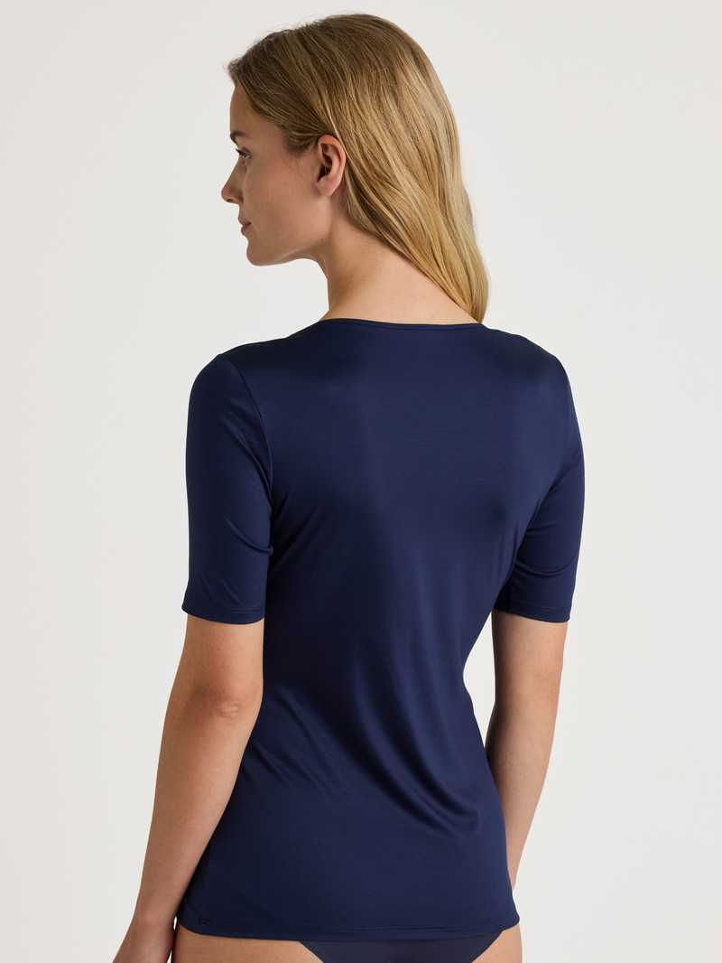 Women Calida Special Shirt Short Sleeve Underwear Peacoat Blue | 234075-UJC