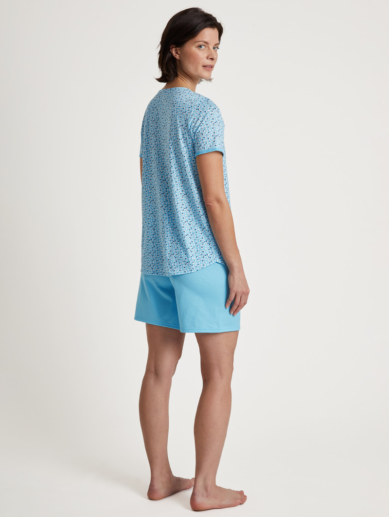 Women Calida Special Short Pyjama Sleepwear Blue Topaz | 781943-PMW